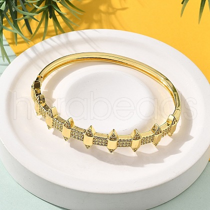 Brass Micro Pave Clear Cubic Zirconia Hinged Bangles for Women BJEW-S168-05G-1
