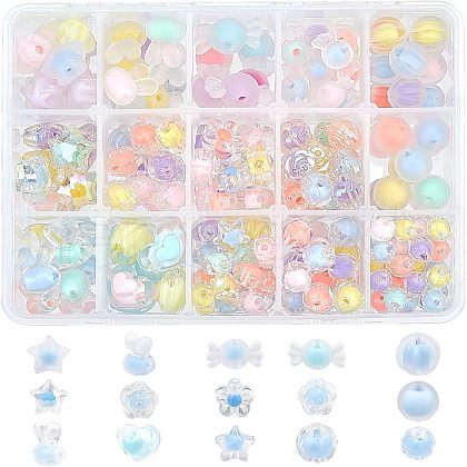 CHGCRAFT 210Pcs 15 Style Transparent Acrylic Beads TACR-CA0001-06-1