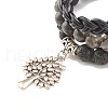 3Pcs 3 Style Natural Larvikite & Lava Rock Beaded Stretch Bracelets Set with Alloy Tree of Life BJEW-JB07887-5