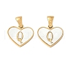304 Stainless Steel Pave Natural White Shell Heart with Initial Slice Pendants STAS-R168-25G-Q-1