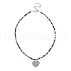Tibetan Style Alloy Heart with Butterfly Pendant Necklace with Seed Beaded Chains NJEW-JN04341-3