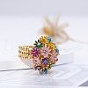 Flower Alloy with Rhinestone Enamel Finger Rings for Women FS-WG3A5AD-01-4
