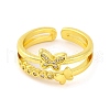 Butterfly Brass Micro Pave Clear Cubic Zirconia Open Cuff Rings for Women RJEW-U003-06G-2