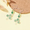 Natural Green Aventurine & Glass Beaded Clover Dangle Earrings EJEW-TA00250-3