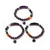 Natural Amethyst & Mixed Gemstone Beaded Stretch Bracelet with Heart Charm for Women BJEW-K164-B24-1