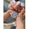 Rhodium Plated 925 Sterling Silver Flower Pave 8.2x4.9mm Moissanite Adjustable Rings for Women WG9AA84-06-1