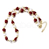 Brass & ABS Imitation Pearl Heart and Round Beaded Necklaces for Women NJEW-D314-11B-G-4