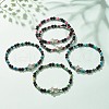Natural & Synthetic Mixed Gemstone Beaded Stretch Bracelet with Clear Cubic Zirconia Cross for Women BJEW-JB08247-2