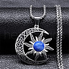 Gothic Moon Sun 304 Stainless Steel Pave Natural Lapis Lazuli Pendant Necklaces for Women FS-WG56BEB-03-1