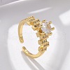 Round Brass Micro Pave Clear Cubic Zirconia Cuff Rings RJEW-C120-28G-1