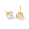 Square Brass Stud Earrings with Clear Glass for Women X-EJEW-L285-006G-2