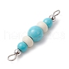 Dyed Synthetic Turquoise Round Rondelle Beaded Connector Charms PALLOY-JF03988-01-4