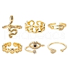 6Pcs 6 Styles Adjustable Brass Micro Pave Clear Cubic Zirconia Cuff Rings RJEW-LS0001-29G-2
