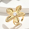Mother's Day Jewellery Flower 304 Stainless Steel Open Cuff Rings RJEW-S403-01G-3