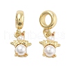Rack Plating Brass Orange Cubic Zirconia European Dangle Charms KK-Q006-61G-1