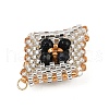 Faceted Round Synthetic Blue Goldstone & Handmade Glass Seed Beaded  Pendants PALLOY-MZ00757-01-3