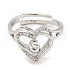 Heart with Letter Rack Plating Brass Micro Pave Clear Cubic Zirconia Adjustable Rings for Women RJEW-I105-01P-G-2