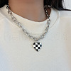 Black and White Checkered Heart Alloy Enamel Pendant Necklaces for Women FS-WGFAE52-01-2