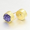 Flat Round Natural Druzy Agate Stud Earrings EJEW-L168-05-3