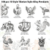 100 pcs 10 Style Tibetan Style Alloy Pendants TIBEP-CJ0001-34-2