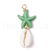 Starfish Dyed Synthetic Turquoise & Natural Cowrie Shell Pendants PALLOY-JF03553-3