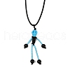 Halloween Theme Skeleton Glass Seed Beaded & Natural Black Onyx(Dyed & Heated) & Skull Dyed Synthetic Turquoise Pendant Necklaces NJEW-MZ00117-01-2