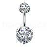 316L Surgical Stainless Steel Cubic Zirconia Flat Round Curved Barbell Belly Rings WGC75B2-01-2