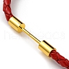 Brass Column Bar Link Bracelet with Leather Cords BJEW-G675-05G-3
