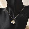 Brass Micro Pave Clear Cubic Zirconia Heart with Leaf Pendant Neckalces for Women NJEW-S448-11G-3