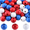 Gorgecraft 138Pcs 3 Colors Independence Day Spray Painted Wooden European Beads WOOD-GF0002-09-1