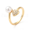Clear Cubic Zirconia Heart Open Cuff Ring with Acrylic Pearl KK-E060-21G-1