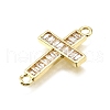 Brass Micro Pave Clear Cubic Zirconia Religion Cross Connector Charms KK-Z100-22G-04-2