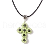 Glass Seed Beads & Synthetic Blue Goldstone Beaded Cross Pendant Necklaces NJEW-MZ00103-01-2