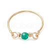 5Pcs Eco-Friendly Copper Wire Wrapped Natural Agate & Sodalite & Fire Crackle Agate Finger Rings RJEW-JR00886-4