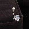 Platinum Plated Body Jewelry Heart Cubic Zirconia Brass Navel Ring Navel Ring Belly Rings AJEW-EE0001-01B-4