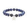 Natural Lava Rock & Synthetic Hematite & Mixed Gemstone Beaded Stretch Bracelets with Shell Star Charms BJEW-JB09402-2