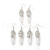 Natural Quartz Crystal Bullet with Flower Dangle Earrings EJEW-G300-02P-05-1