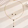 Stainless Steel Rhinestones Lariat Necklace & Stud Earring Set AO3608-5