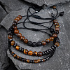 3Pcs Adjustable Natural Tiger Eye & Lava Rock & Synthetic Non-magnetic Hematite Bead Braided Bracelet Sets HN0580-2