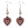 ANATTASOUL 1 Pair FireBrick Enamel Rose with Heart Evil Eye Long Dangle Earrings EJEW-AN0002-15-1