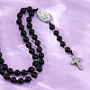 Black Glass Beaded Rosary Bead Necklaces NJEW-F336-01P-3