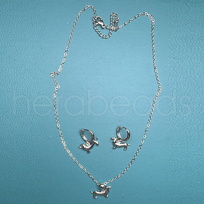Dachshund Brass Pendant Necklaces & Hoop Earring Sets FS-WGFB62E-02-1
