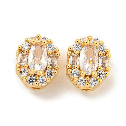 Brass Micro Pave Clear Cubic Zirconia Beads KK-P275-27G-1