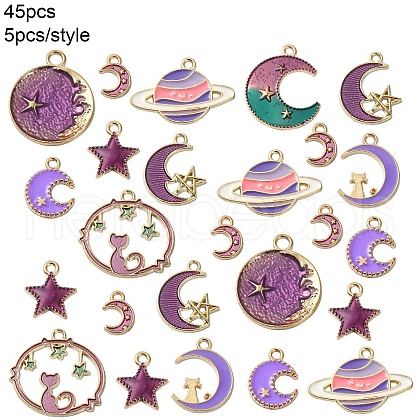 45Pcs 9 Styles Alloy Enamel Pendants ENAM-YW0004-13-1