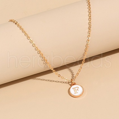 Alloy White Enamel Disc with Initial Pendant Necklaces for Women WG552C5-06-1