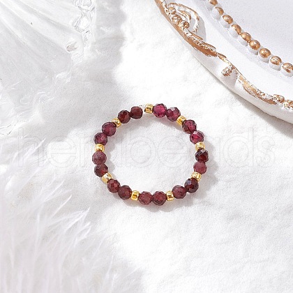 Natural Garnet Beaded Stretch Rings for Women RJEW-JR00868-01-1