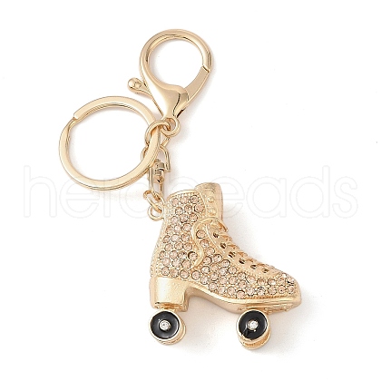Golden Zinc Alloy with Rhinestone Ice Skates Keychain DIY-B075-01G-03-1