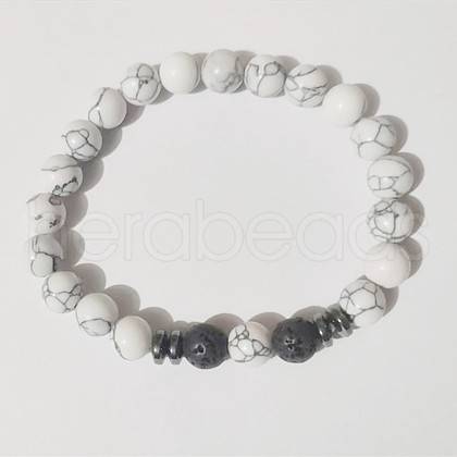 8mm Natural Howlite Round Beaded Stretch Bracelets for Women Men CN5294-2-1
