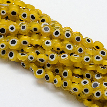 Handmade Evil Eye Lampwork Flat Round Bead Strands LAMP-L058-8mm-01-1
