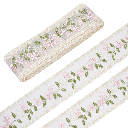 15 Yards Polyester Embroidery Flower Lace Ribbon OCOR-WH0078-223-1